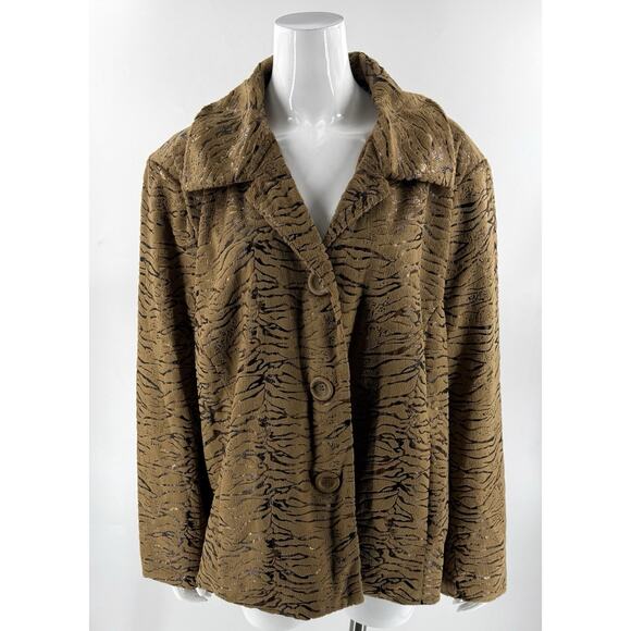 Erin Womens Faux Fur Jacket Coat Plus Size 3X Tiger Print Fuzzy Brown Button Up - Picture 7 of 7